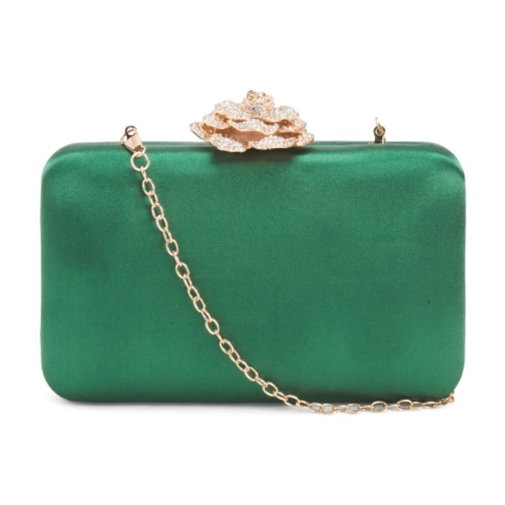 NATASHA Glass Crystal Satin Clutch Bag